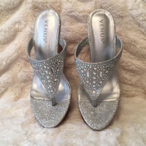 Venus silver sparkle wedge sandals